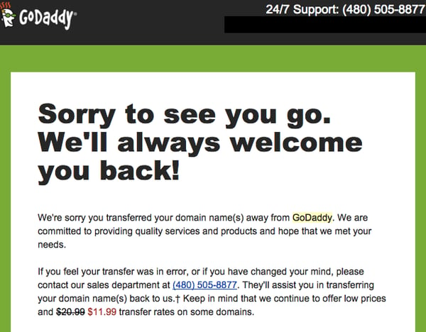Sorry to see you go. GoDaddy