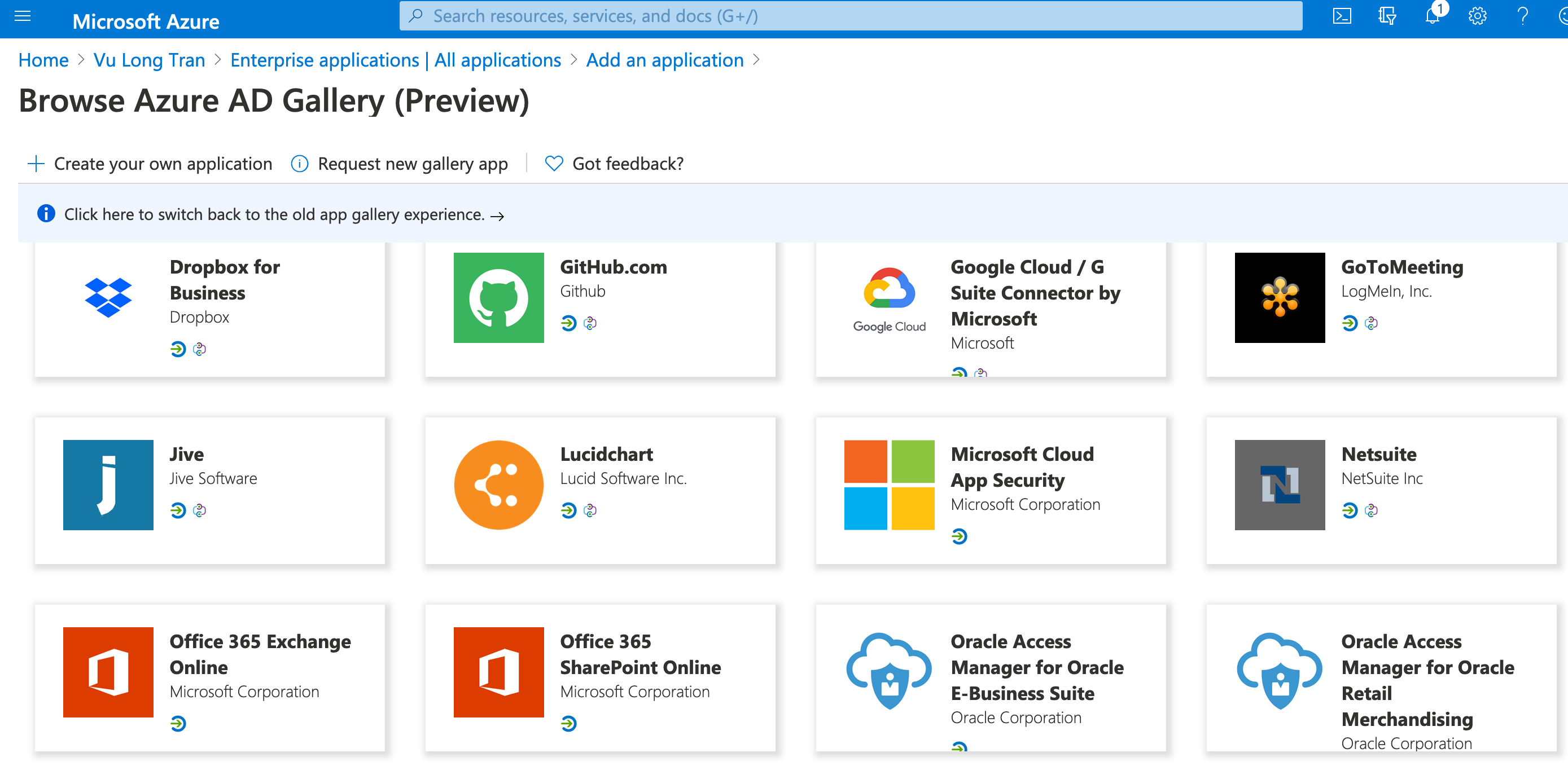 Azure AD application gallery marketplace